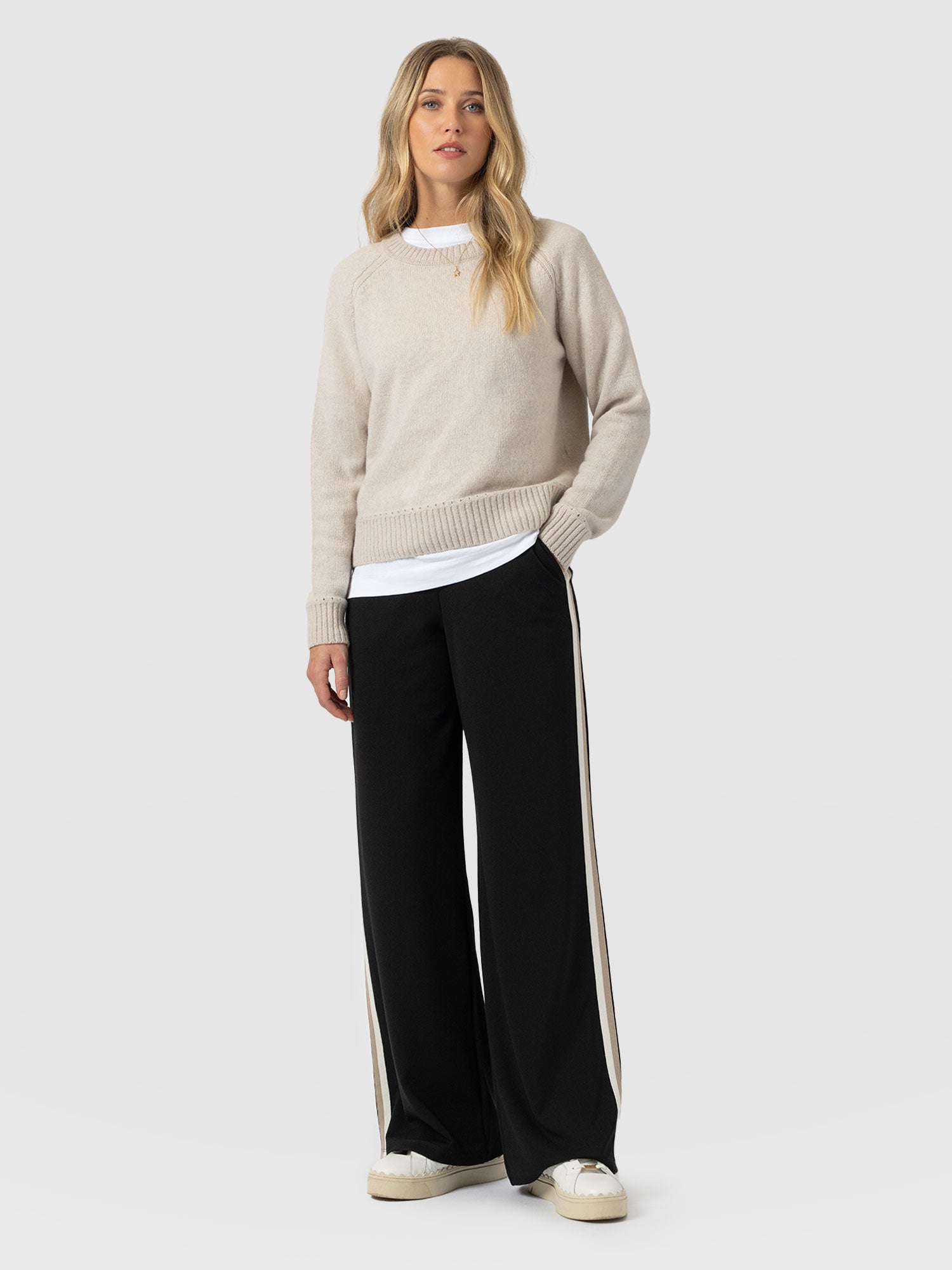 Victory Straight Leg Pant - Black - Cream/Beige Stripe - Women's Pants | Saint + Sofia® USA